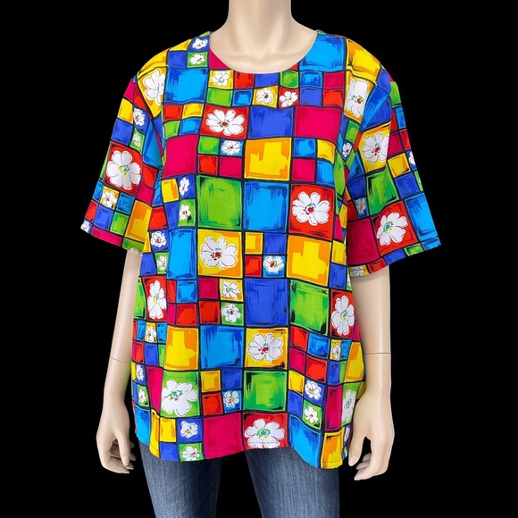 Jordan Tops - Jordan Top Women Size 20 Multicolor Short Sleeve Blouse Colorful Office VTG